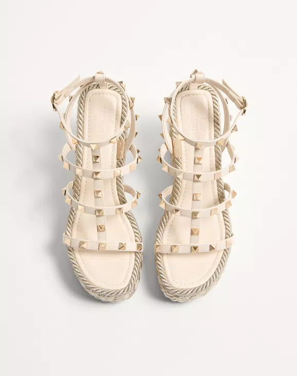 Valentino Rockstud Calfskin Wedge Sandal With Straps 95 Mm - Image 5